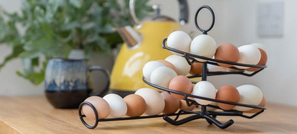 Die Omlet Eierspirale auf einer Küchenarbeitsplatte
