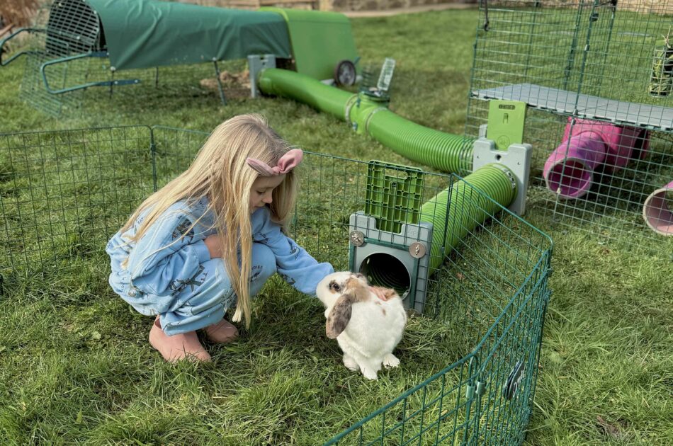Omlet trifft Shell Mills und ihre Kinder, die für ihre Kaninchen Omlet Zippi-Tunnel und Laufställe eingerichtet haben